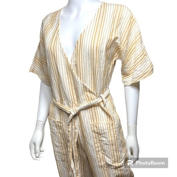 Topshop Yellow White Striped Linen Blend Jumpsuit Romper U.S. Size 8 - Picture 6 of 13